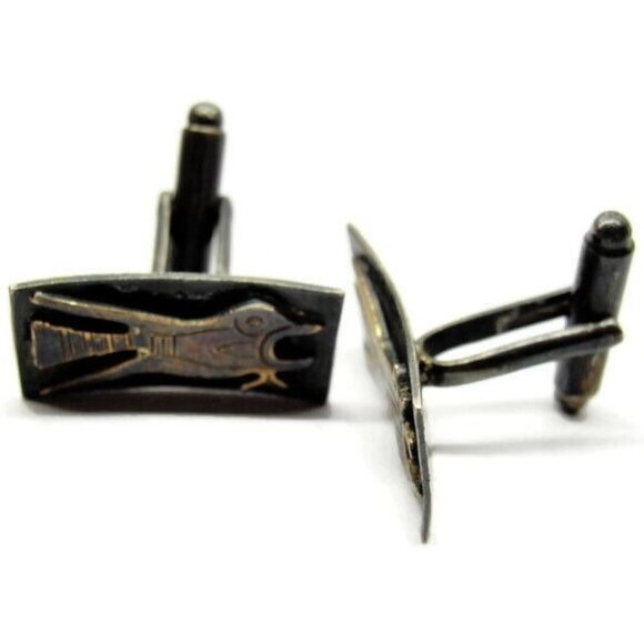 Vintage Peruvian 18K 925 Gold Inca Iconographic Bird Fish Cufflinks- 11.43g - Picture 11 of 11